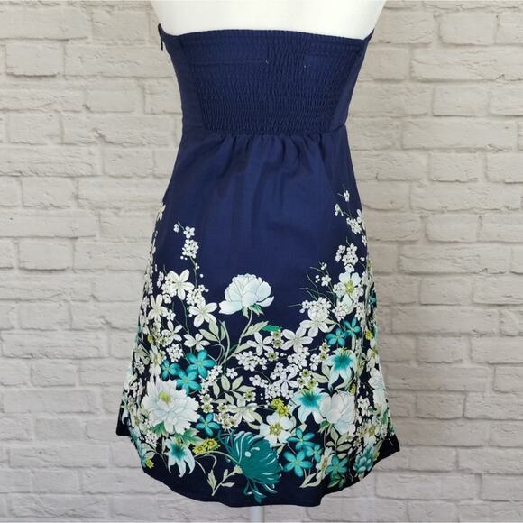 A Old Navy Women's Blue Floral Strapless A Line Fit & Flare Canvas Dress Size 0 - Picture 3 of 13